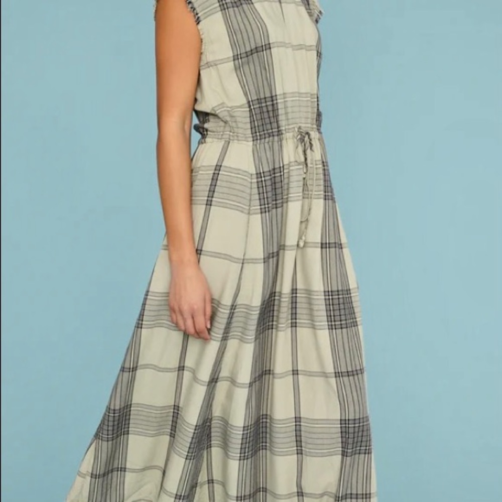 Raquel Allegra Mint Plaid Drawstring Cap-Sleeve Maxidress Size 3/Large